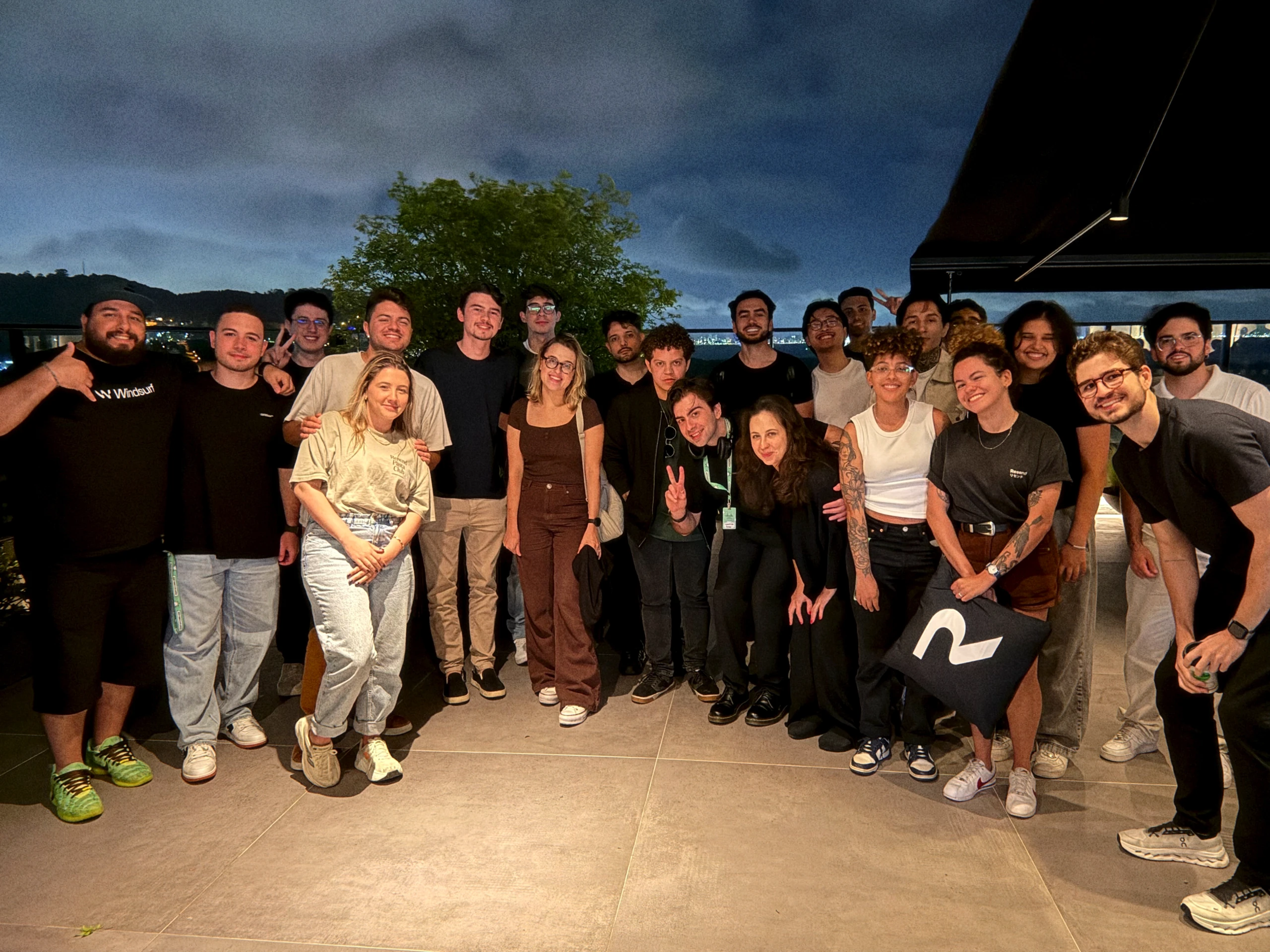 Rafael with a group outside a restaurant after dinner following his last talk at Front in Floripa