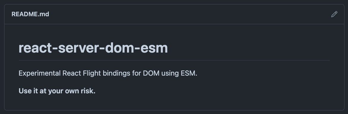 A screenshot of the React Server DOM ESM package